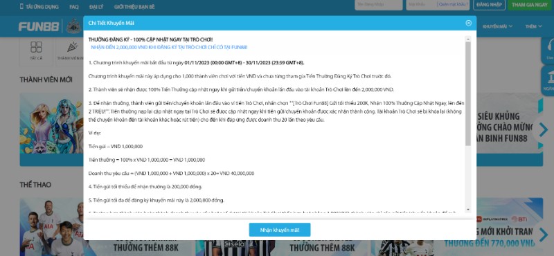 Khuyến mãi Fun88 - Đa dạng sự kiện siêu khủng tại nhà cái 1 Đăng Ký Nạp Tiền Lần Đầu Sẽ Nhận Về 100% Giá Trị Tới 2000K